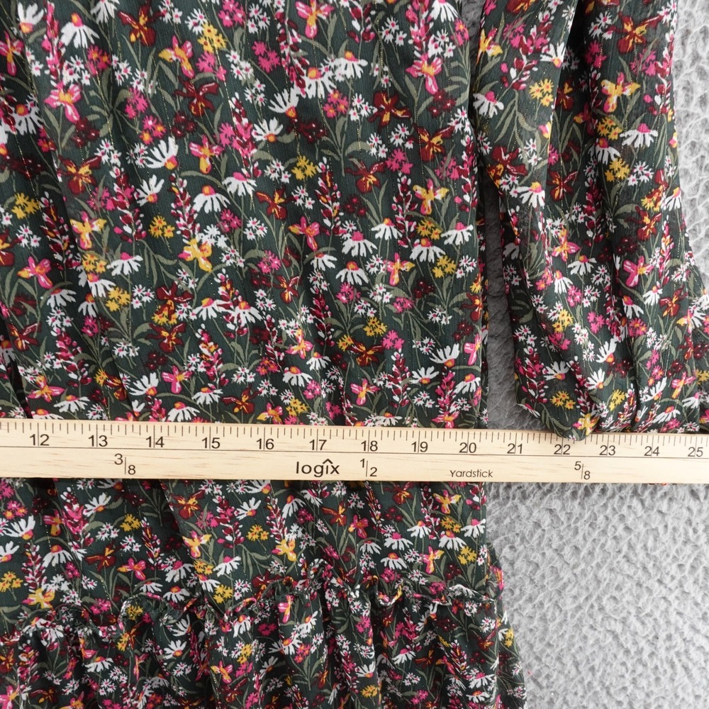 Draper James RSVP Smocked Dress Floral Midi Large Green Pink Metallic Womens - Picture 8 of 15